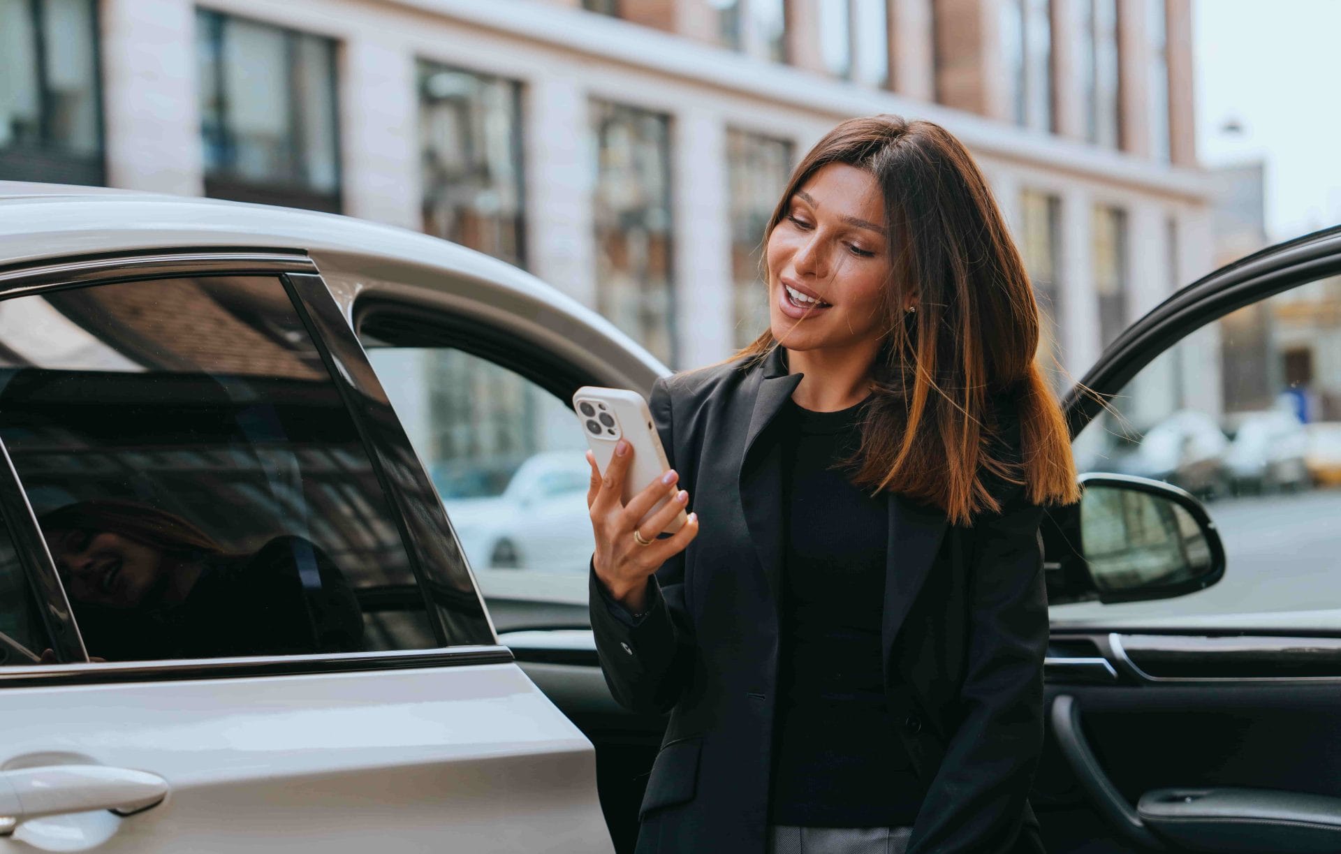 woman looking at phone